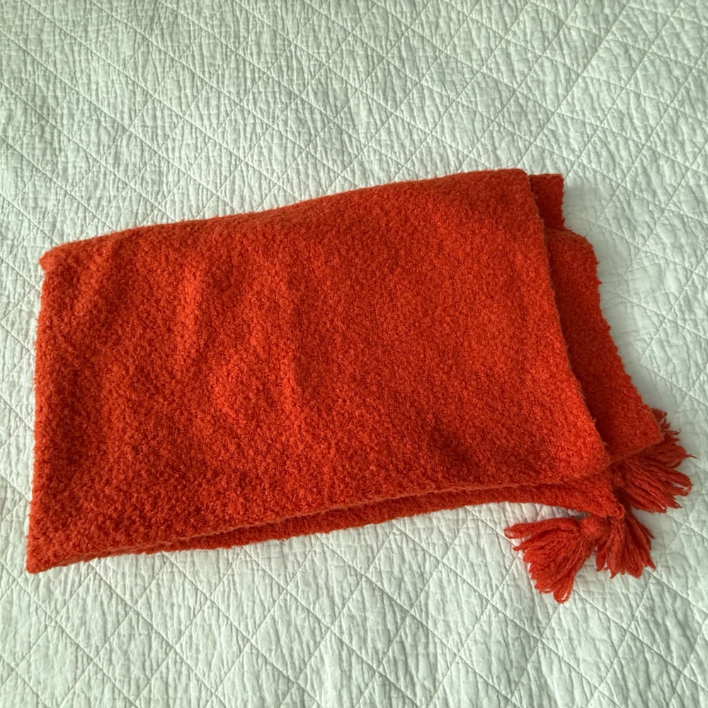 West Elm Vibrant Orange Knit Throw with Tassels - Picture 2 of 5